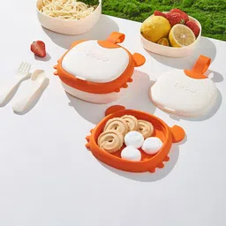 GUCHIGU Kids 6-Pcs Orange & Off White Silicone Lunch Box Baby Utensils Set-17