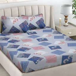 Myntra Elegant Homes Blue Geometric Printed 300 TC King Bedsheet Set 2.50 m x 2.25 m-image-33
