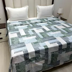 Pure Decor White & Green Printed Cotton 250 TC Double Bed Size Duvet Cover With Zipper-picture-37