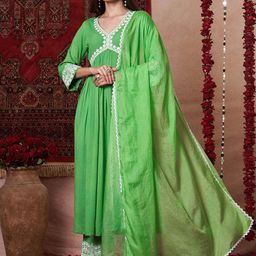 KALINI Women Ethnic Motifs Embroidered Empire Thread Work Kurta with Trousers & With Dupatta-picture-55