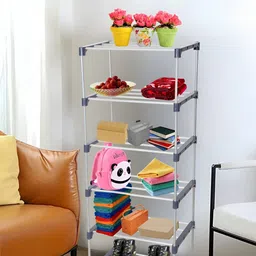 Decent Hut Navy Blue & Silver Toned Metal Foldable 6 Shelves Shoe Rack-image-42