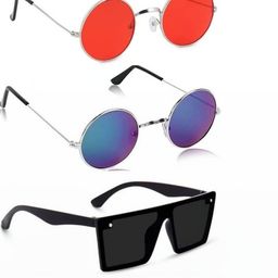 Arzonai Unisex Pack Of 3 Clear Lens & Silver-Toned Round Sunglasses with UV Protected Lens-picture-15