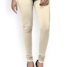 Go Colors Women Beige Solid Churidar Length Leggings-image-58