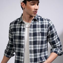 HIGHLANDER Men Spread Collar Tartan Checked Cotton Casual Shirt-image-19