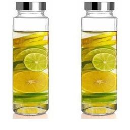 SOMIL Transparent & Nude-Coloured Set of 2 Glass Printed Water Bottle-image-45