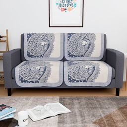 Aura Blue & White Cotton 4 Piece Sofa Cover-28