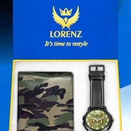 LORENZ Men Army Design Analogue Display Beige Dial Watch and Wallet Gift Set-picture-3