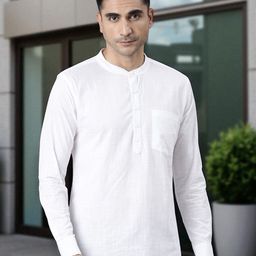 Kryptic Mandarin Collar Pure Cotton Pocket Long Sleeves Short kurta-image-105