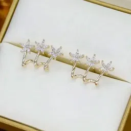 Celestique Gold-Plated Cubic Zirconia Studded Contemporary Shaped Korean Studs-16