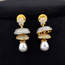 SHILLYN Gold-Plated Stones Studded & Pearls Beaded Floral Drop Earrings-image-52