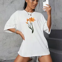 Slenor Women Floral Printed Round Neck Oversized T-shirt-picture-23