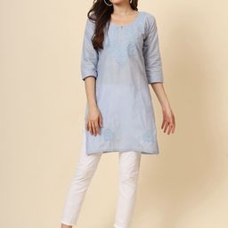 HERE&NOW Women Floral Embroidered V-Neck Thread Work Thread Work Kurti-image-71