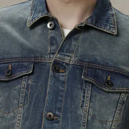WROGN Men Washed Checked Crop Denim Jacket with Patchwork image 2