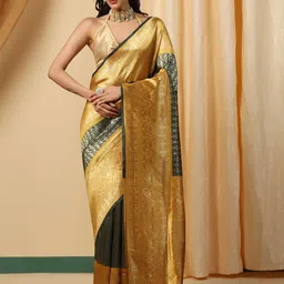 INDIOTSAV Woven Design Colourblocked Zari Banarasi Saree-image-27