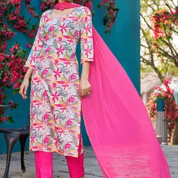 Moda Rapido Floral Printed U-Neck Straight Kurta With Trousers And Dupatta-44