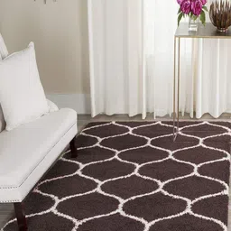 Banchmark Home Furnishings Brown Geometric Shaggy Woollen Carpet-picture-8