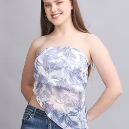 SWISHIN Floral Print Off-Shoulder Crepe Tube Crop Top-image-36
