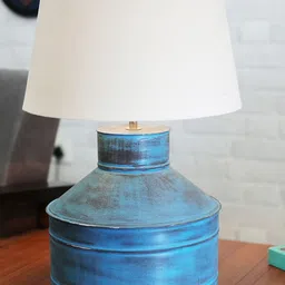 Homesake Rustic Milk Gagar Turquoise Blue Textured Electric Table Lamp With Shade-58