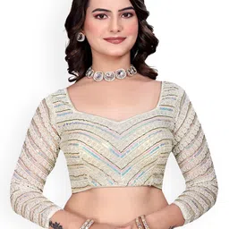 Ansar Creation Beads Embroidered Padded SareeBlouse-picture-2
