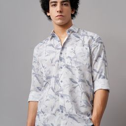 British Club Men Comfort Spread Collar Floral Printed Cotton Slim Fit Casual Shirt-image-73