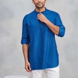 Fabindia Checked Embroidered Thread Work Band Collar Straight Kurta-54