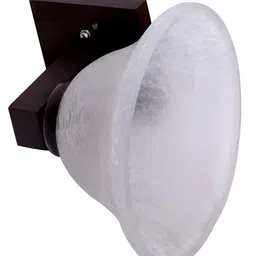 KINIS Brown & White Textured Wooden Frustum Shaped Wall Lamp With Bulb image 3