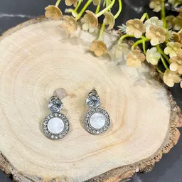 DressBerry Silver Plated Cubic Zirconia Stones Studded Circular Shaped Drop Earrings-9