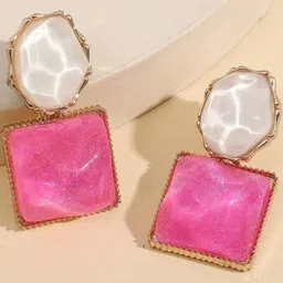 AKISON JEWELS Pink & White Contemporary Shaped Stud Earrings-image-44