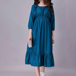 Krunal Raiyani Women Ruffled Puff Sleeves Midi Dress-picture-39