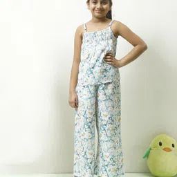 Athena Girls Floral Printed Shoulder Straps Linen Top With Palazzo-image-42