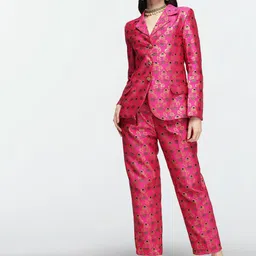 Ishin Woven Design Shawl Collar Blazer With Trousers Co-Ords-picture-49