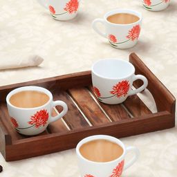 Larah by BOROSIL White & Red 6 Pieces Printed Opalware Glossy Cups - 90 ml Each-36
