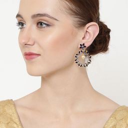 Anouk Gold Plated Cubic Zirconia Studded Circular Drop Earrings image 4