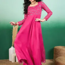 Inddus Embroidered A-Line Maxi Dress-image-32