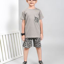 YOUMAA Boys Printed Round Neck Pure Cotton T-Shirt With Shorts-image-49