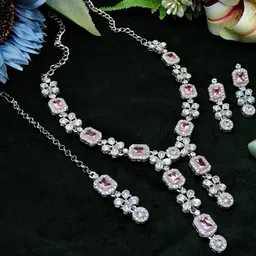VATSALYA creation Rhodium-Plated Artificial Stone Studded Jewellery Set-image-34