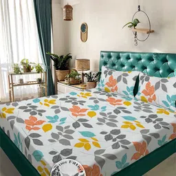 KLOTTHE White & Green Printed 300 TC King Bedsheet Set 2.5 m x 2.25 m-image-98