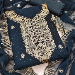 RUDRAA FAB Ethnic Motifs Sequinned Embroidered Unstitched Dress Material-image-83