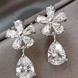 DressBerry Korean Silver-Plated American Diamond Floral Drop Earrings-11