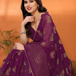 Ekasya Ethnic Motifs Embroidered Poly Georgette Saree-image-95