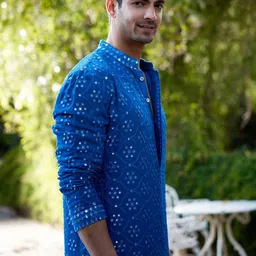 Ankit V Kapoor Men Embroidered Regular Mirror Work Silk Georgette Kurta with Salwar & With Dupatta image 2