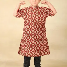 Fabindia Boys Ethnic Motifs Printed Band Collar Roll-up Sleeves Cotton Straight Kurta-image-76