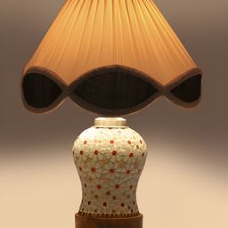 Devansh White & Red Textured Wooden Frustum Shaped Table Lamp With Mosaic Glass Base image 4