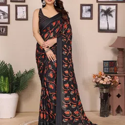 ROOP SUNDARI SAREES Floral Pure Chiffon Designer Saree-image-74