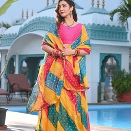 Indi INSIDE Embroidered Foil Print Ready to Wear Lehenga & Unstitched Blouse With Dupatta-picture-17