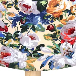 Shadowkart Set Of 2 Blue & Red Floral Printed Wooden Round Shaped Ottomans image 4