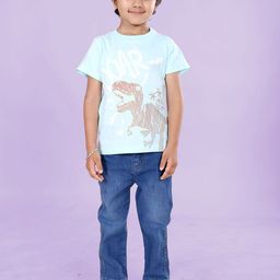 KiddoPanti Boys Graphic Roar Dinosaur Printed Round Neck T-Shirt & Jeans-image-33
