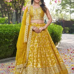 ETHNIC PLUS Embroidered Sequinned Semi-Stitched Lehenga & Unstitched Blouse With Dupatta-14