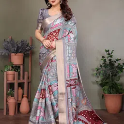 VILLAGIUS Ethnic Motifs Printed Zari Pure Georgette Saree-picture-9