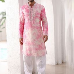 ASUKA Men Printed Regular Thread Work Linen Kurta with Salwar-40